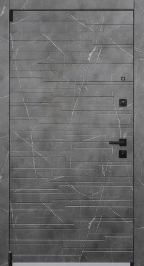 Квартирная дверь с панелями МДФ серого цвета «текстура мрамора»